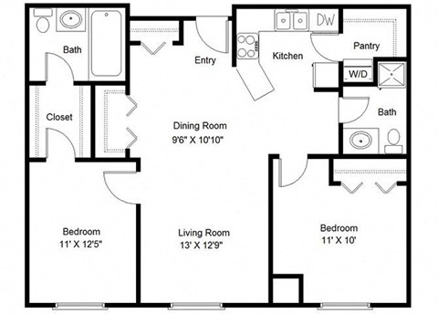 2 Bedroom Floor Plan at The Villages at Essex Park, Minnesota